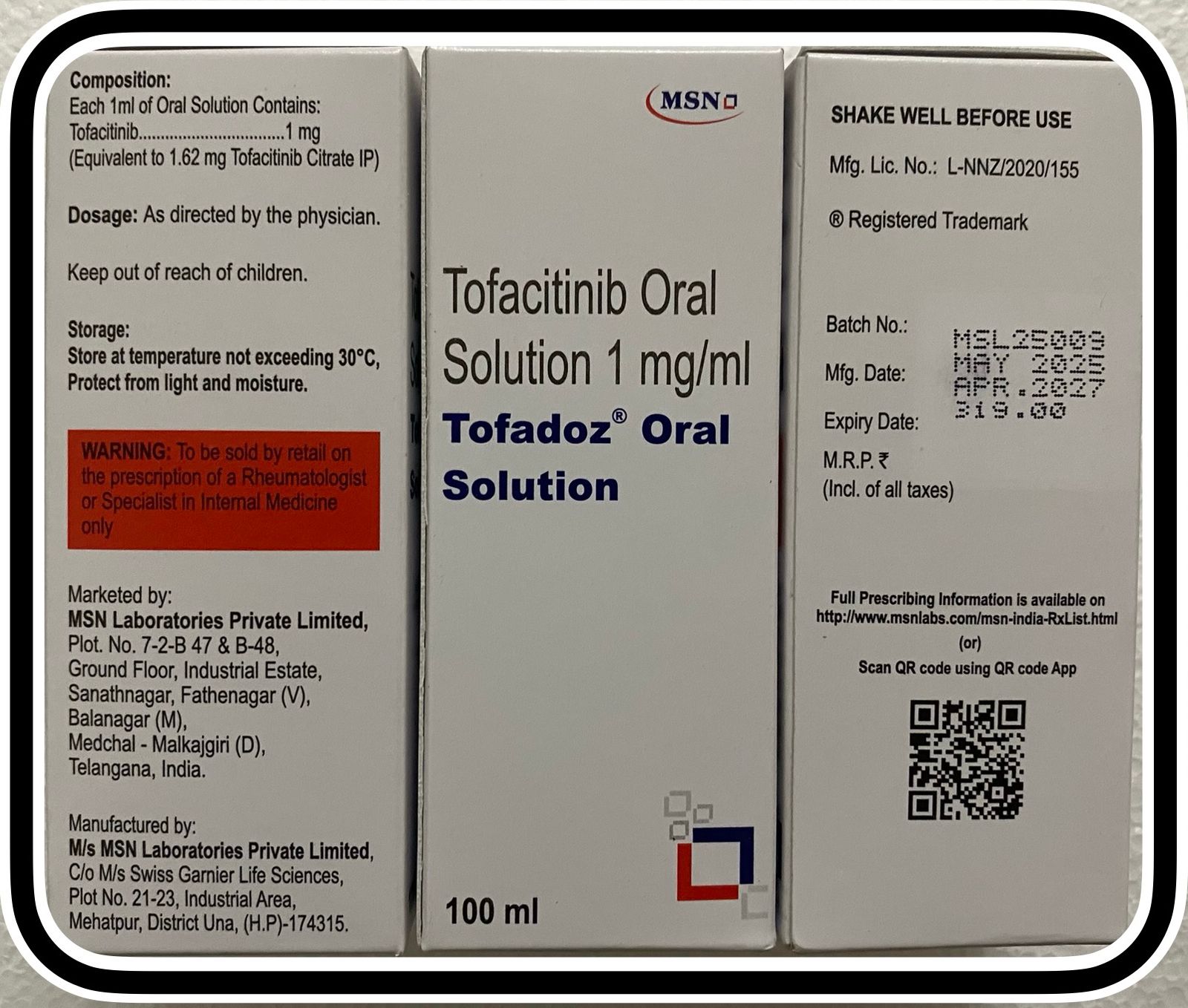 [MSN Laboratories]  토파시티닙 오랄 솔루션  Tofadoz Oral Solution 100ml 3통